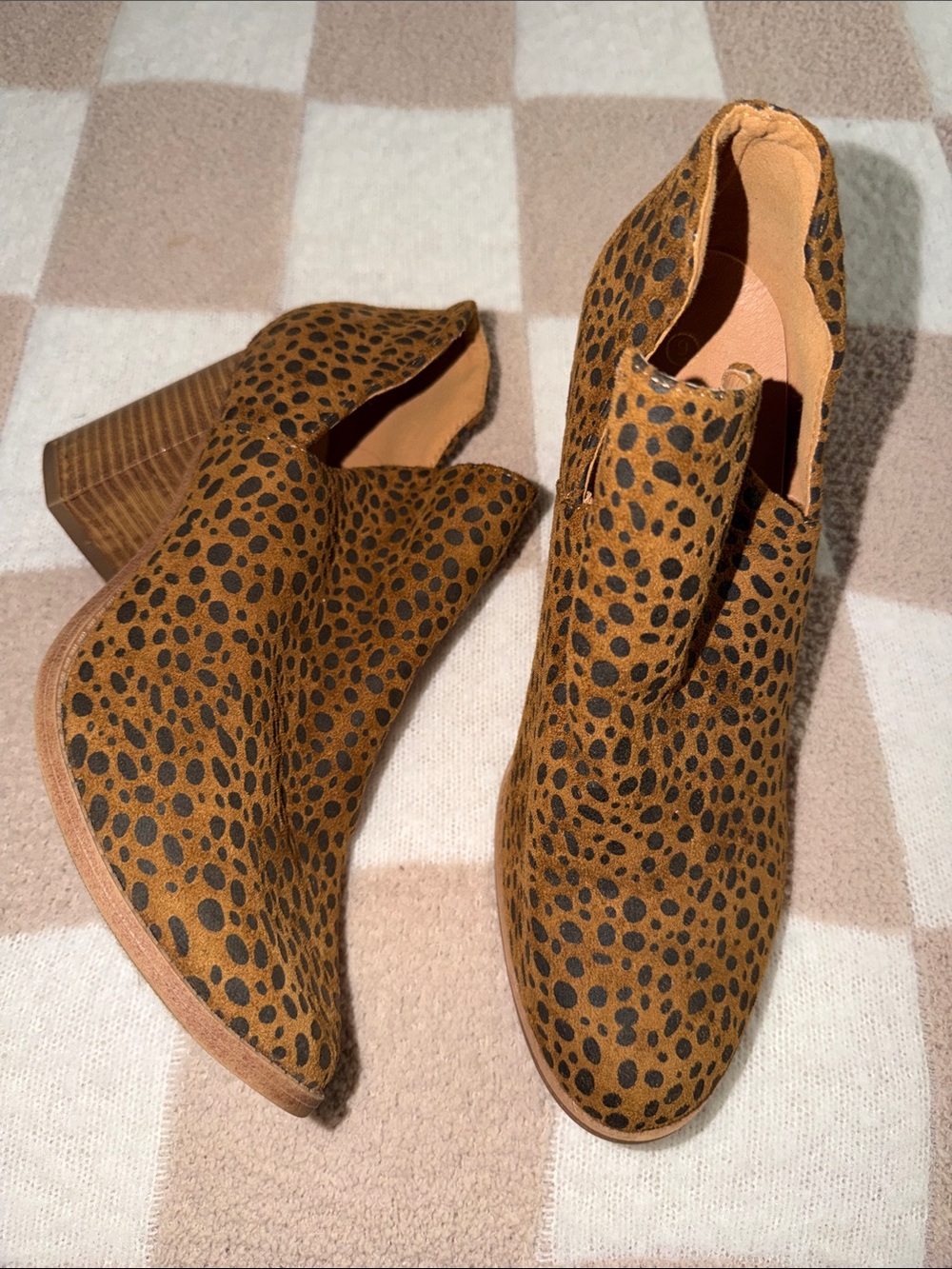 Leopard Print Tan Suede Ankle Booties